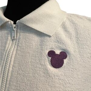 Women's Disney White Terry Cloth Zip-Up Vest with Purple Mickey, Size L